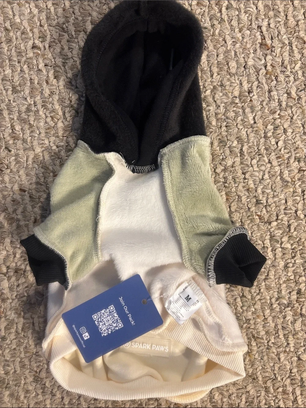 Spark Paws Color Block Pet Hoodie in Black, Cream & Olive, Size M